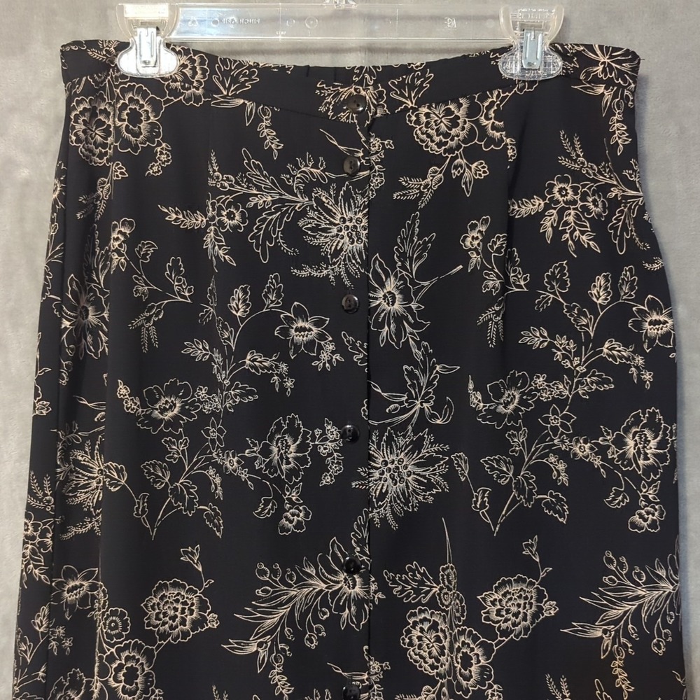 Kathie Lee Collection Womens Maxi Black Tan Floral Skirt 12 90s Cottagecore